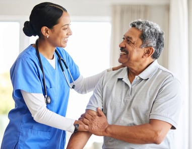 Firefly_Can you create me an image for a home health patient with a nurse helping them 959743