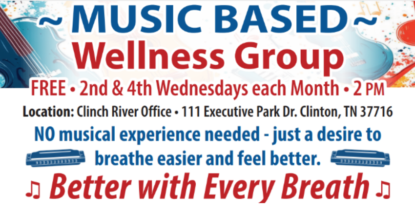 If you worked at Y-12, K-25, Oak Ridge National Laboratory, or nearby sites, this is for you. Join us at the Clinch River office in Clinton for a relaxed Music-Based Wellness Group. We’ll spend some easygoing time together with simple harmonica breathing exercises and good conversation. No musical experience needed—just come as you are. Not a class—just a chance to unwind, connect, and feel a little better. Feel free to bring a friend. Register below to save your spot.